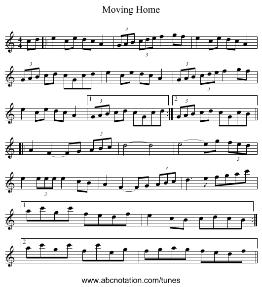 Moving Home - staff notation