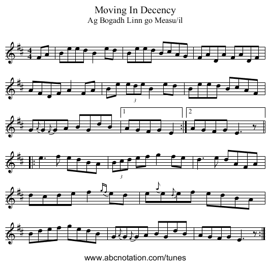Moving In Decency - staff notation