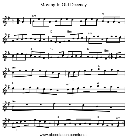 Moving In Old Decency - staff notation