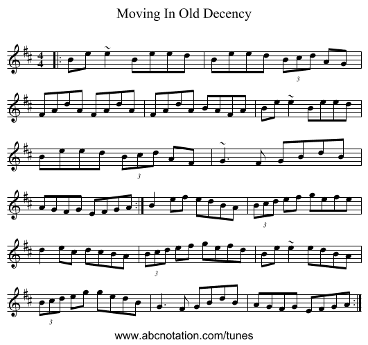 Moving In Old Decency - staff notation