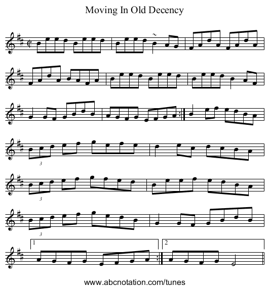 Moving In Old Decency - staff notation