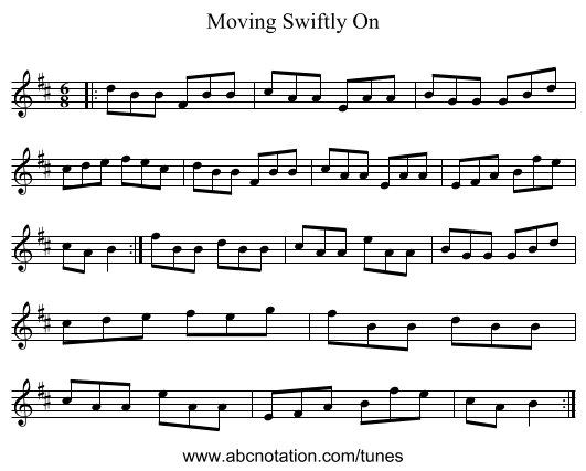 Moving Swiftly On - staff notation