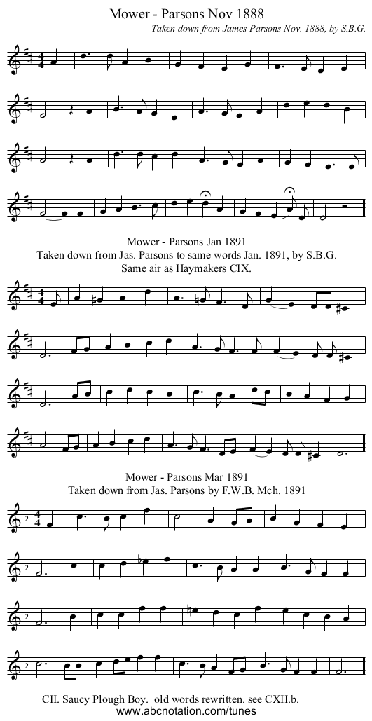 Mower - Parsons Nov 1888 - staff notation