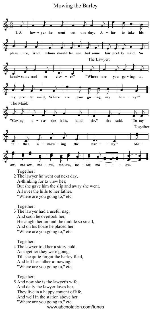 Mowing the Barley - staff notation