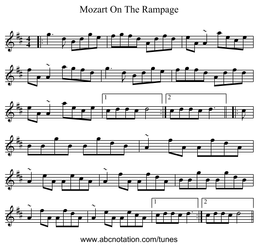 Mozart On The Rampage - staff notation