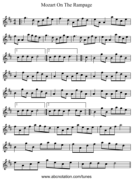 Mozart On The Rampage - staff notation
