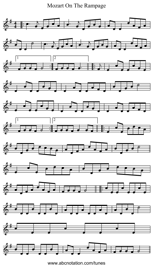 Mozart On The Rampage - staff notation