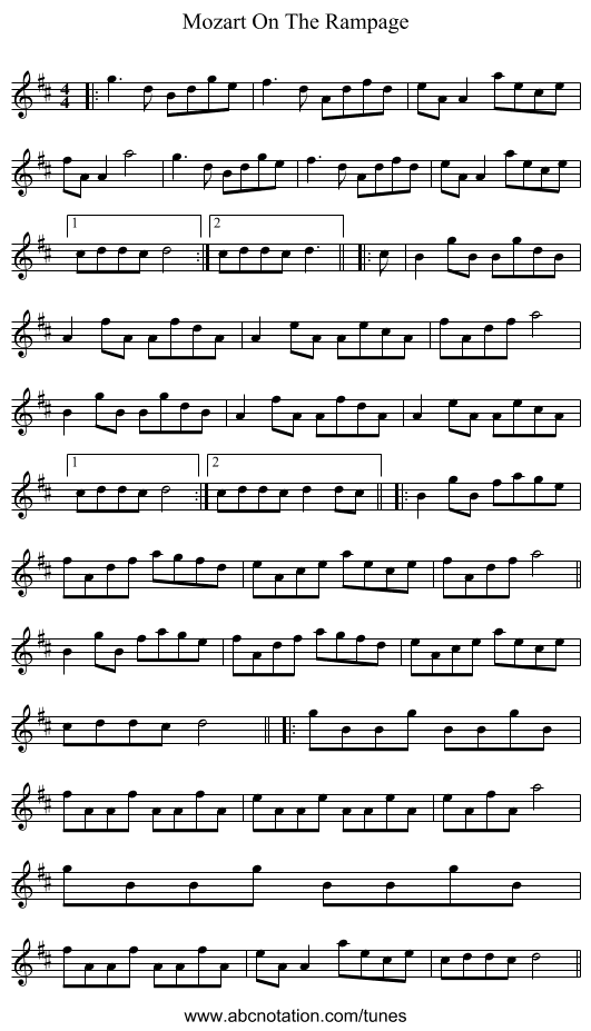 Mozart On The Rampage - staff notation