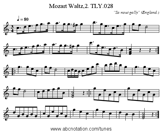 Mozart Waltz,2. TLY.028 - staff notation