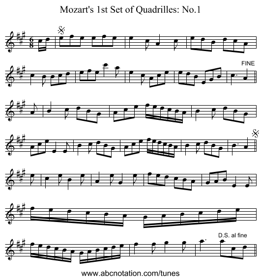 Mozart's 1st Set of Quadrilles: No.1 - staff notation