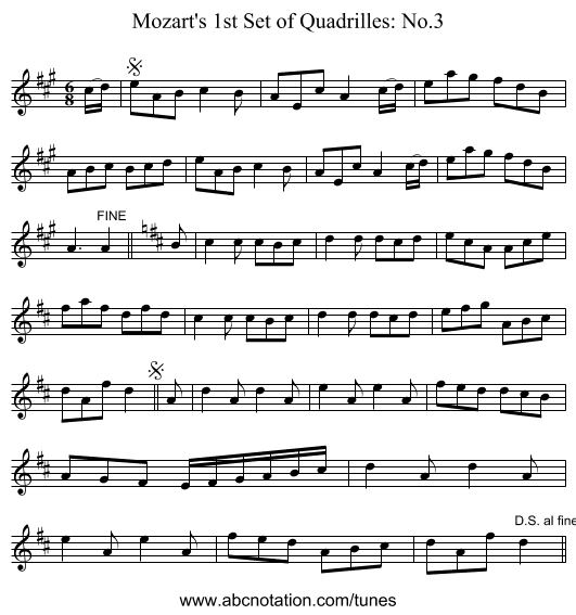 Mozart's 1st Set of Quadrilles: No.3 - staff notation