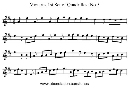 Mozart's 1st Set of Quadrilles: No.5 - staff notation