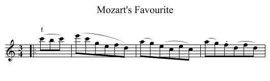 Mozart's Favourite - staff notation
