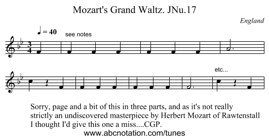 Mozart's Grand Waltz. JNu.17 - staff notation