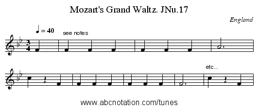 Mozart's Grand Waltz. JNu.17 - staff notation
