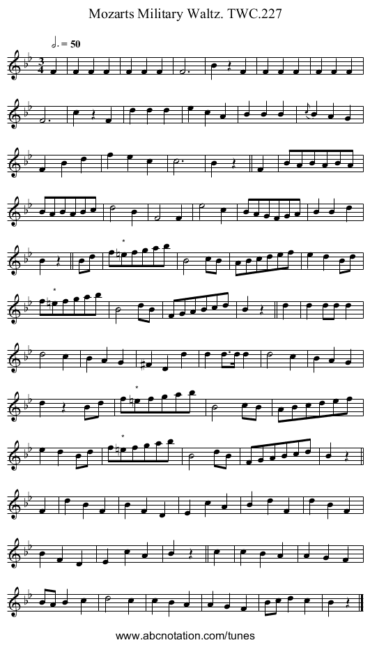 Mozarts Military Waltz. TWC.227 - staff notation