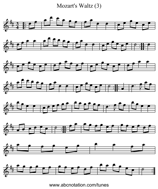 Mozart's Waltz (3) - staff notation