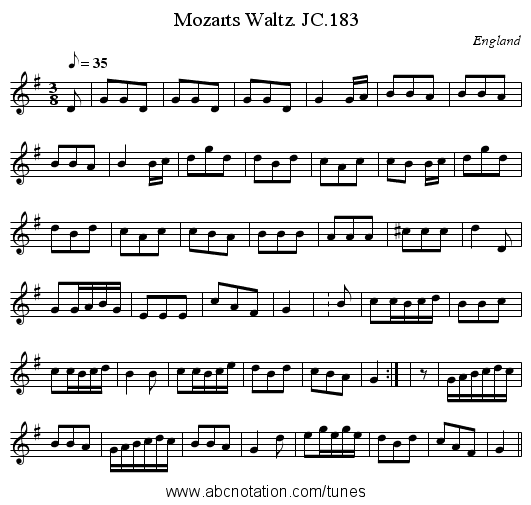 Mozarts Waltz. JC.183 - staff notation