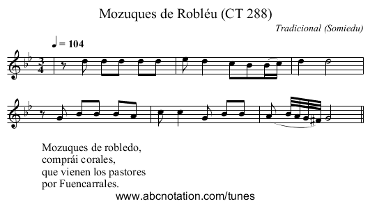 Mozuques de Robléu (CT 288) - staff notation