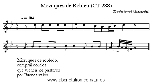 Mozuques de Robléu (CT 288) - staff notation