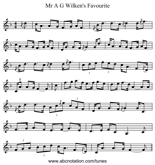 Mr A G Wilken's Favourite - staff notation