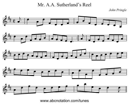 Mr. A.A. Sutherland’s Reel - staff notation