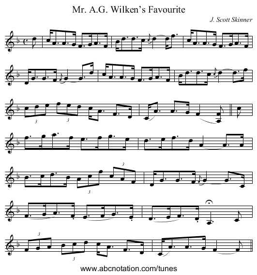 Mr. A.G. Wilken’s Favourite - staff notation