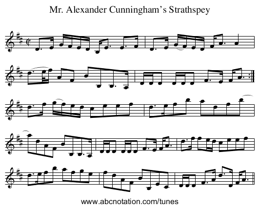 Mr. Alexander Cunningham’s Strathspey - staff notation