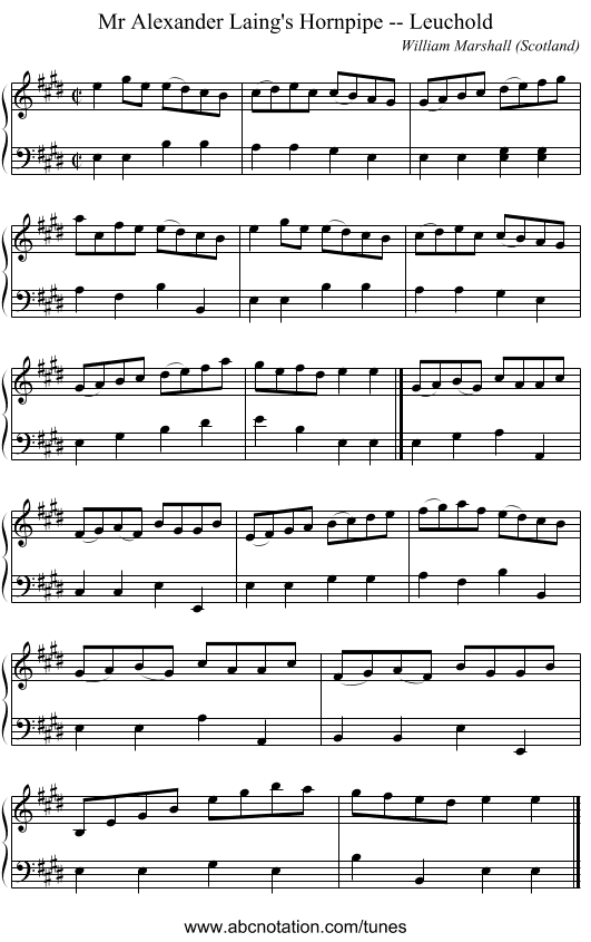 Mr Alexander Laing's Hornpipe -- Leuchold - staff notation