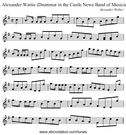 Mr. Alexander Wattie (Drummer in the Castle Newe Band of Musicians) - staff notation