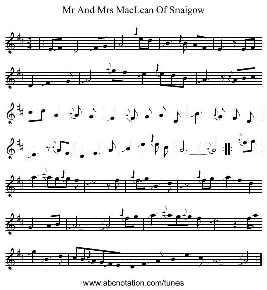 Mr And Mrs MacLean Of Snaigow - staff notation
