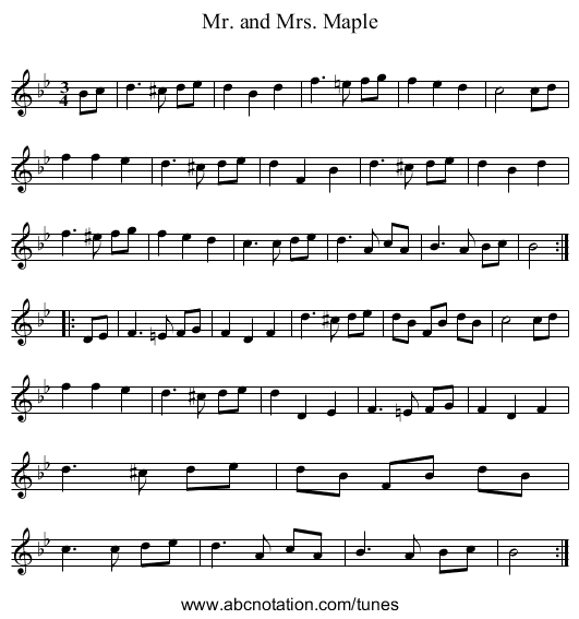 Mr. and Mrs. Maple - staff notation