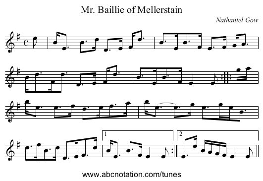 Mr. Baillie of Mellerstain - staff notation