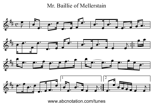 Mr. Baillie of Mellerstain - staff notation
