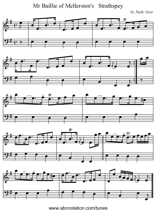 Mr Baillie of Mellerston's   Strathspey - staff notation
