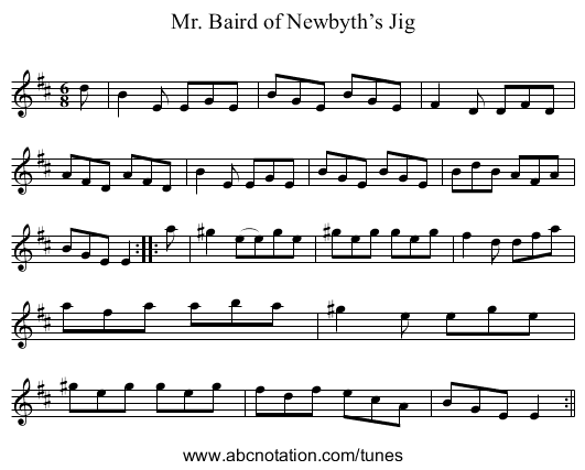 Mr. Baird of Newbyth’s Jig - staff notation