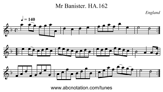 Mr Banister. HA.162 - staff notation