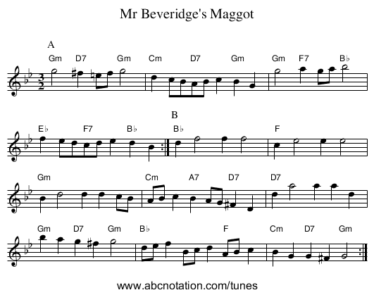 Mr Beveridge's Maggot - staff notation