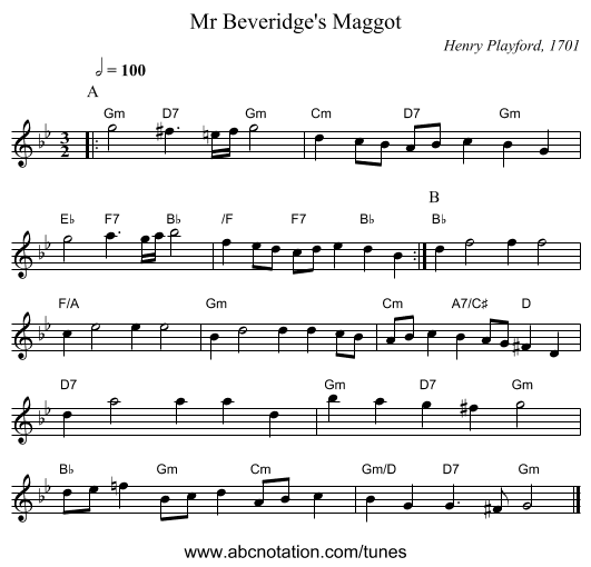 Mr Beveridge's Maggot - staff notation