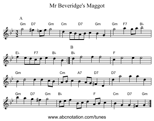 Mr Beveridge's Maggot - staff notation
