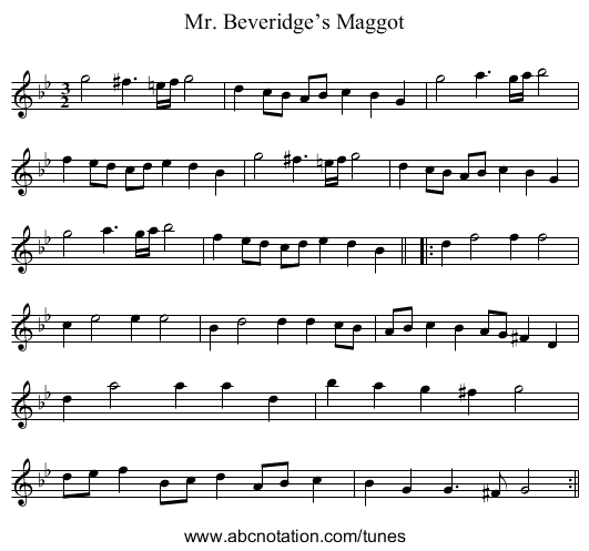 Mr. Beveridge’s Maggot - staff notation