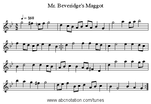 Mr. Beveridge's Maggot - staff notation
