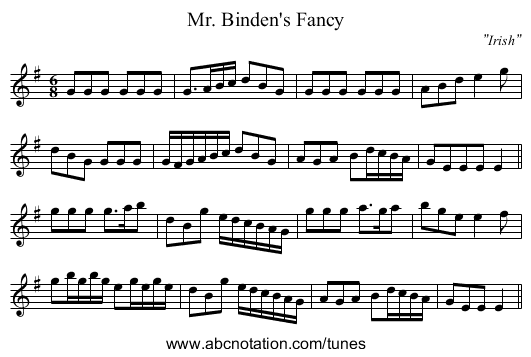 Mr. Binden's Fancy - staff notation