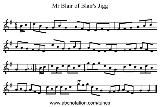 Mr Blair of Blair's Jigg - staff notation