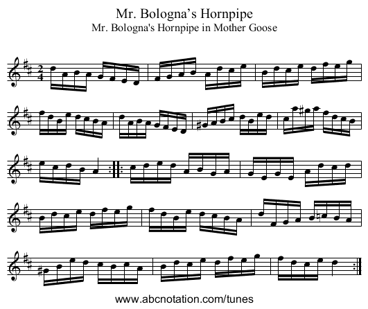 Mr. Bologna’s Hornpipe - staff notation
