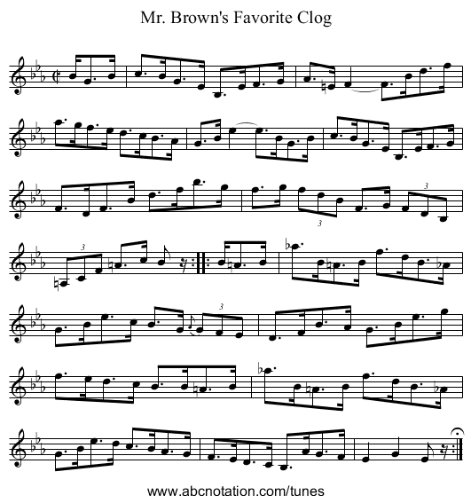 Mr. Brown's Favorite Clog - staff notation