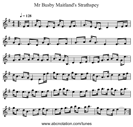 Mr Busby Maitland's Strathspey - staff notation