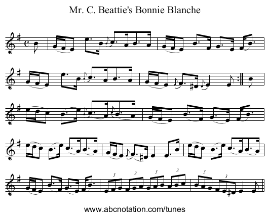 Mr. C. Beattie's Bonnie Blanche - staff notation