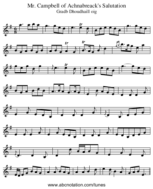 Mr. Campbell of Achnabreack's Salutation - staff notation
