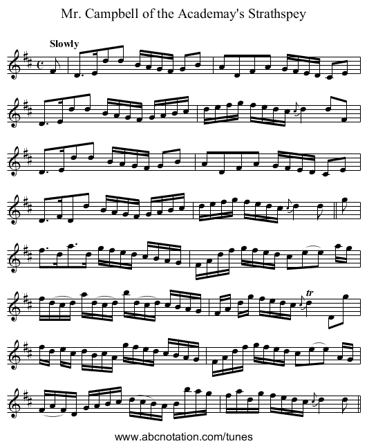 Mr. Campbell of the Academay's Strathspey - staff notation